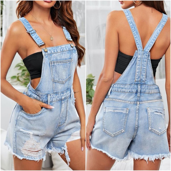 Distressed denim overalls - Picture 2 of 3
